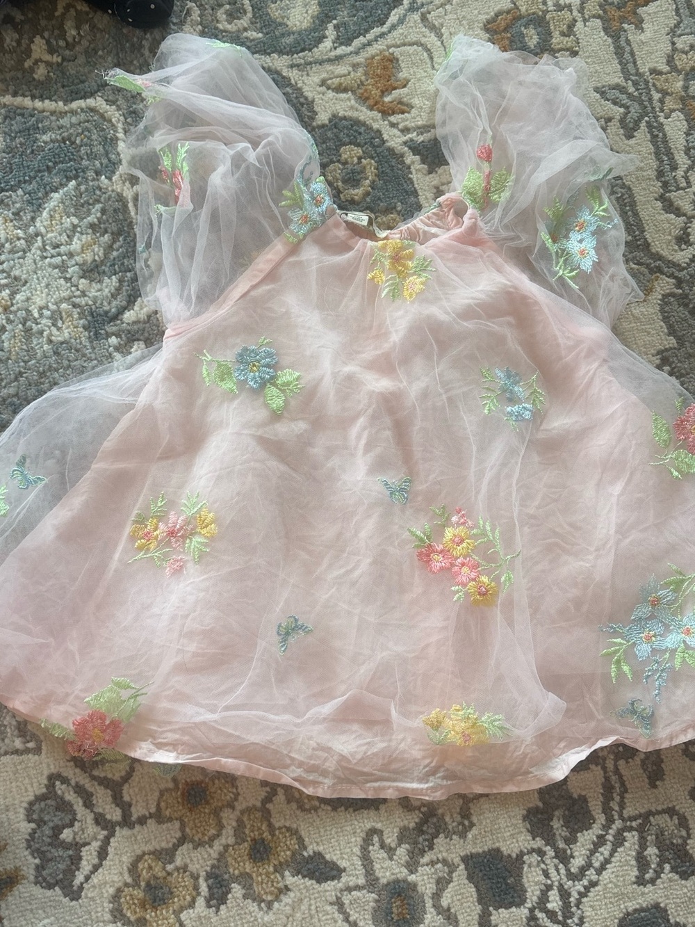 Audrey Camille Pink Tulle Embroidered Floral Dress